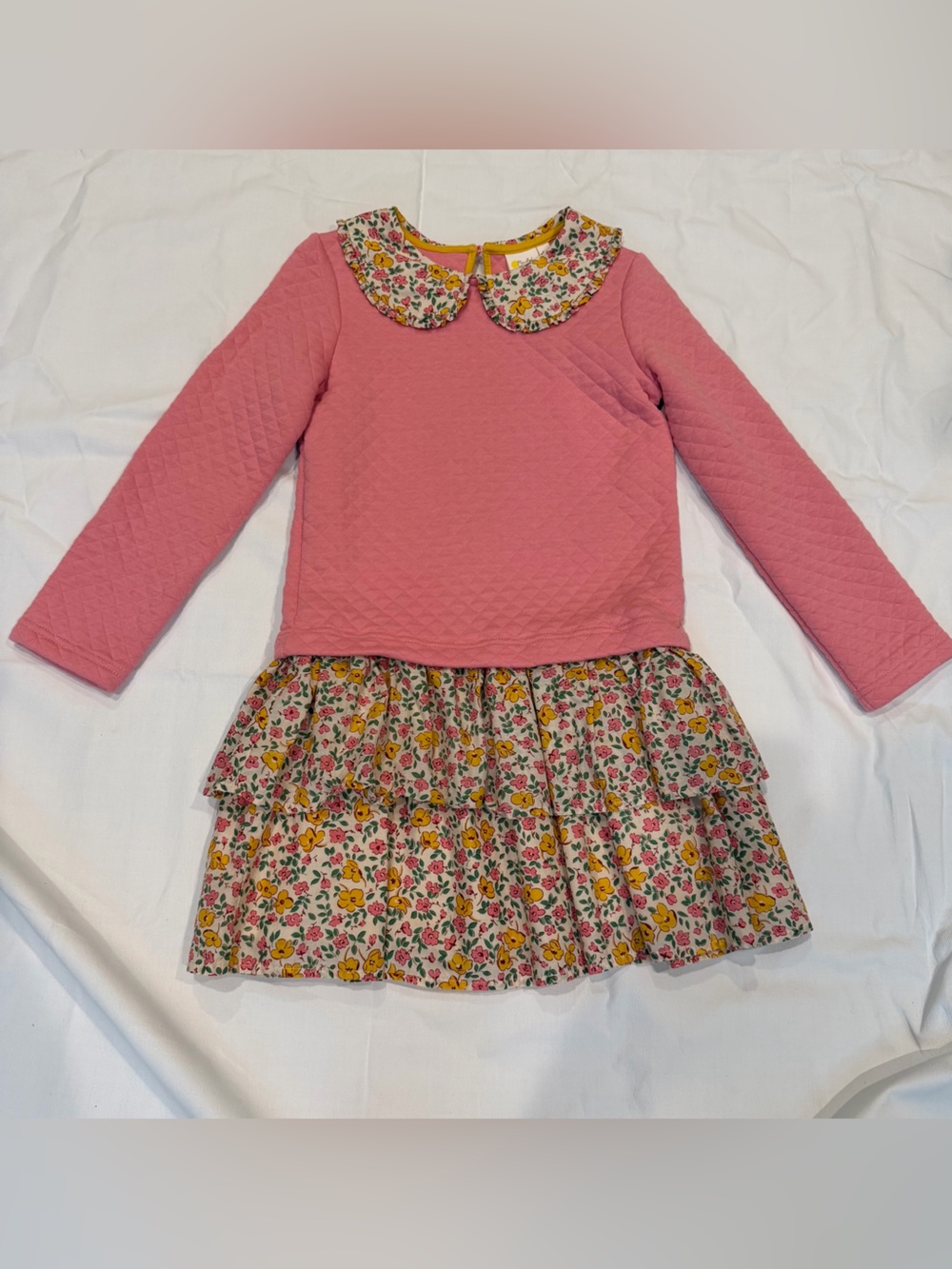 Mini Boden Dress Quilted w/ Collar Ditsy Flowers Bottom Girl’s Sz 7-8 Y 128 cm